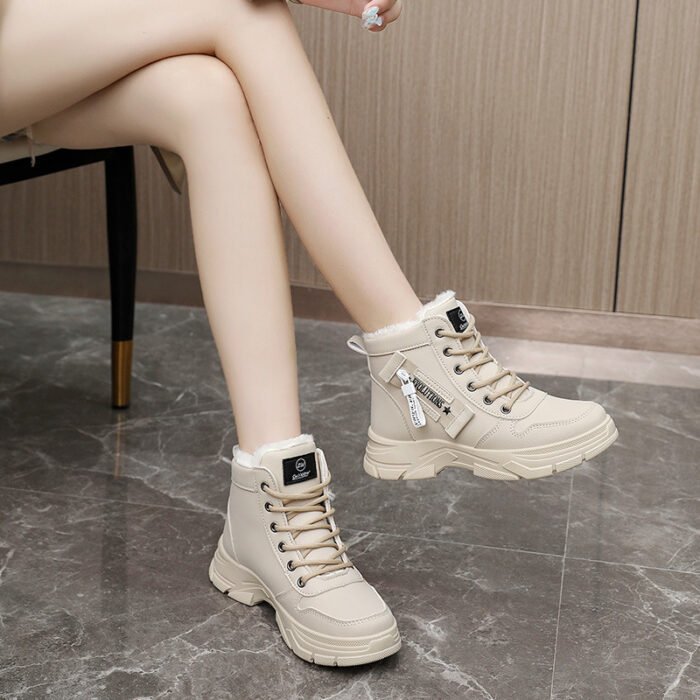 W2557 Boots Women's Trbottomy 2024 Winter New Non-Slip Student Thick-Soled Fleece-Lined Cotton Shoes Increased Waterproof Women's Shoes - Image 4