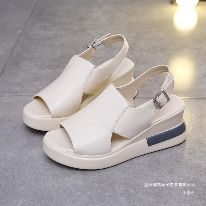 European and American Foreign Trade Platform Thick-soled Wedge PU-soled Lightweight Sandals Women's Outfit One-piece Buckle Beach Sandals - Image 4