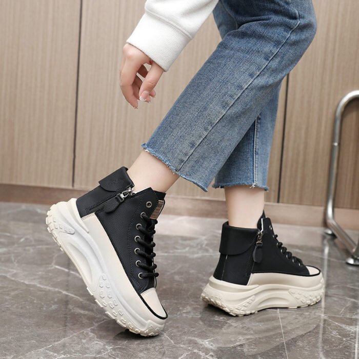 Zy0011 High-Top Shoes for Women Autum 2023 New Women's Shoes Round-Toe Shoes Thick-Soled Heightening Casual Sneakers Street Shooting Ins - Image 4
