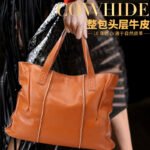 Genuine Leather Large Capacity Tote Bag – First-Layer Cowhide Shoulder & Commuter Bag for Women