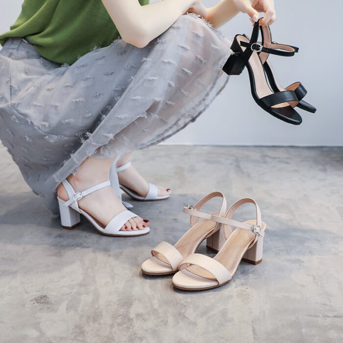 Mid-Heel Sandals for Women Summer New Style High-Heeled Slippers with One-Strap Buckle, Open-Toe, Simple and Versatile Chunky Heel Women's Shoes - Image 3