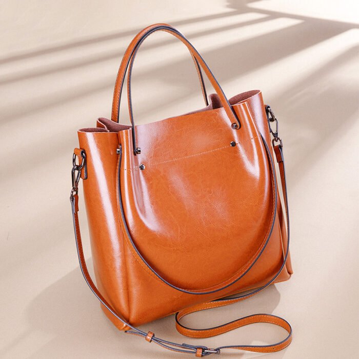 Foreign Trade Large Retro Tote Bag Genuine Leather– Versatile Large Capacity Shoulder Handbag for Women, Ideal for Commuting - Image 3