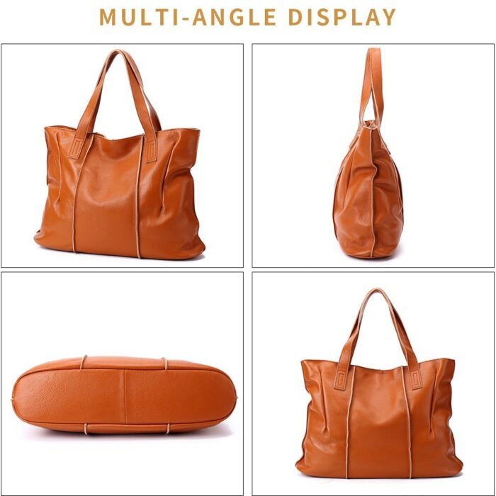 Genuine Leather Large Capacity Tote Bag – First-Layer Cowhide Shoulder & Commuter Bag for Women - Image 3