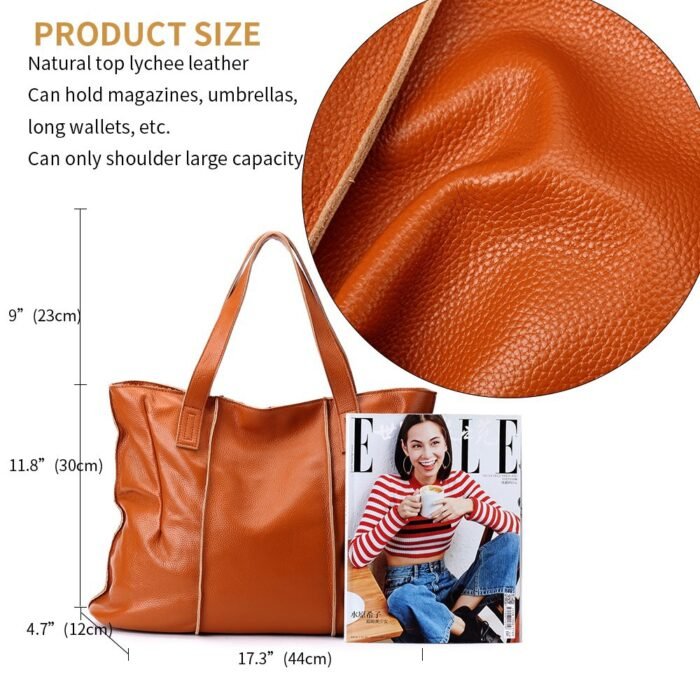 Genuine Leather Large Capacity Tote Bag – First-Layer Cowhide Shoulder & Commuter Bag for Women - Image 2