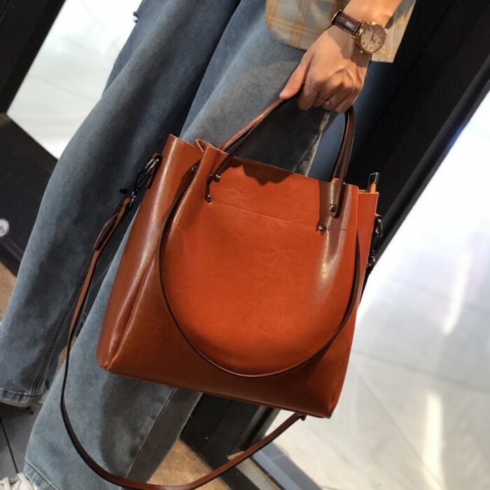 Foreign Trade Large Retro Tote Bag Genuine Leather– Versatile Large Capacity Shoulder Handbag for Women, Ideal for Commuting - Image 2