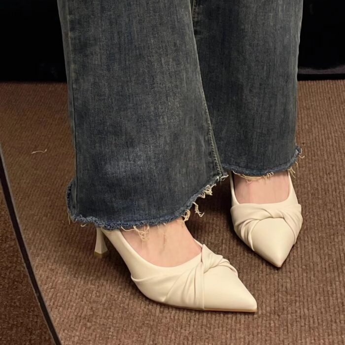 Art Exam Broadcasting and Hosting Off-White High-Heeled Shoes for Women with Stiletto Heels Pointed Toe Non-Tiring Work Clothing Professional Shoes - Image 2