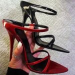 Red Patent Leather Stiletto High Heels – One-Strap Half-Drag Women's Sandals – Pointed Toe, Versatile Fashion