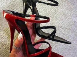 Red Patent Leather Stiletto High Heels – One-Strap Half-Drag Women's Sandals – Pointed Toe, Versatile Fashion
