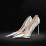 Spliced Mesh Silver High Heels Women's Pointed Toe Shallow Mouth Elegant Stiletto Shoes