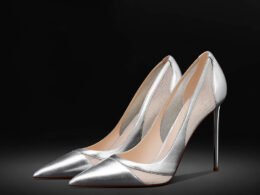 Spliced Mesh Silver High Heels Women's Pointed Toe Shallow Mouth Elegant Stiletto Shoes