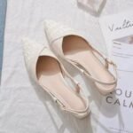 Tweed Style Baotou Thick Heel Flats Women's Pointed Toe Spring New Back Hollow High Heels Fairy Versatile Sandals
