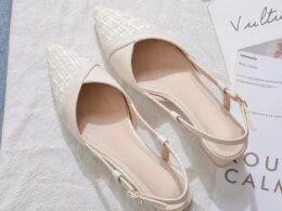 Tweed Style Baotou Thick Heel Flats Women's Pointed Toe Spring New Back Hollow High Heels Fairy Versatile Sandals