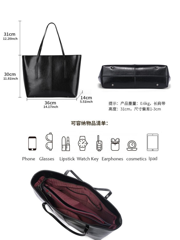 Retro Cowhide Women's Tote Bag – Large Capacity Genuine Leather Shoulder Bag for Versatile Work & Everyday Use - Image 5