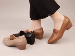 Soft Leather Women's Black Wedge Shoes – Thick & Middle Heel, Pointed Toe, Shallow Mouth, Moms Shoe