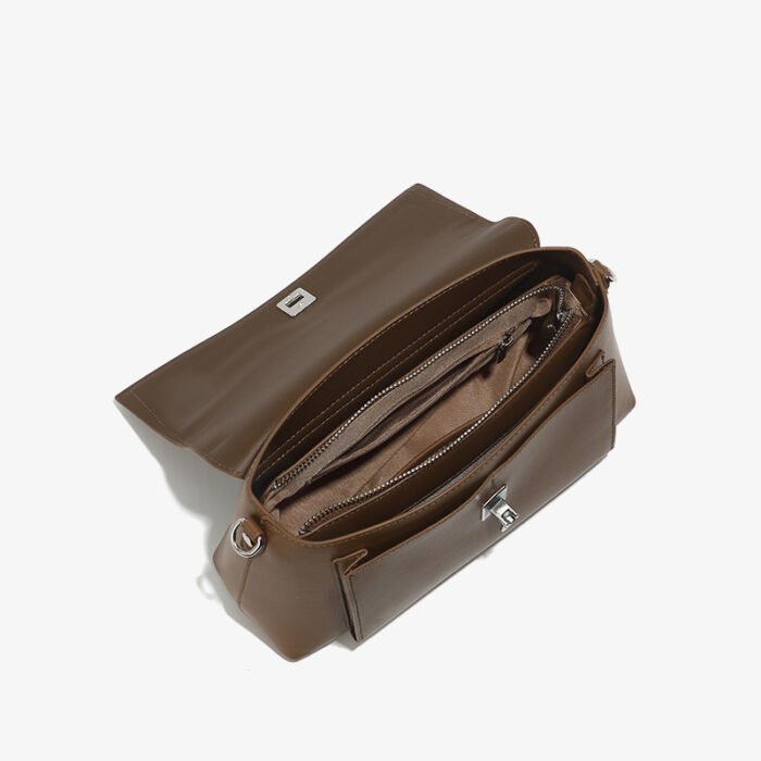 Genuine Leather Lock-Buckle Underarm Shoulder Bag – High-End Korean Style Small Square Bag, Light Luxury Retro Casual - Image 3