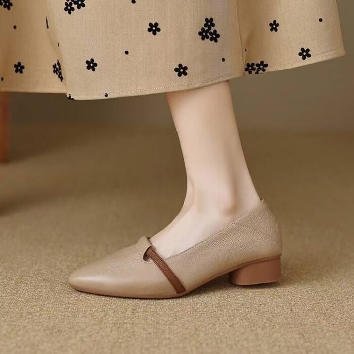 Women's Low-Heeled Flats – Thick Heel, Soft Leather, Soft Sole, Pointed Toe – Comfortable, Versatile, Non-Tiring Feet – Autumn Style - Image 2