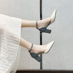 Color-Blocked Fashion Sandals for Women New Spring and Autumn Versatile Mid-Heel Chunky Heel Pointed Toe Hollow High Heels - Image 4