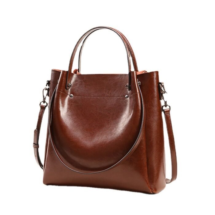 Foreign Trade Large Retro Tote Bag Genuine Leather– Versatile Large Capacity Shoulder Handbag for Women, Ideal for Commuting - Image 5