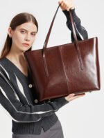 Retro Cowhide Women's Tote Bag – Large Capacity Genuine Leather Shoulder Bag for Versatile Work & Everyday Use - Image 2