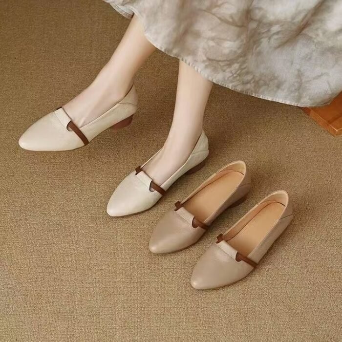 Women's Low-Heeled Flats – Thick Heel, Soft Leather, Soft Sole, Pointed Toe – Comfortable, Versatile, Non-Tiring Feet – Autumn Style - Image 3
