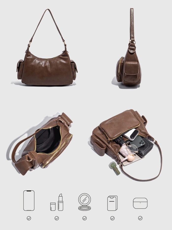 Niche High-End Functional Vintage Motorcycle Shoulder Bag – Crossbody Underarm with Multiple Pockets - Image 5