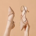 Women's High-Heeled Rhinestone Sandals – Pointed Toe, Shallow Mesh Stiletto, Summer Fashionable Versatile Shoes