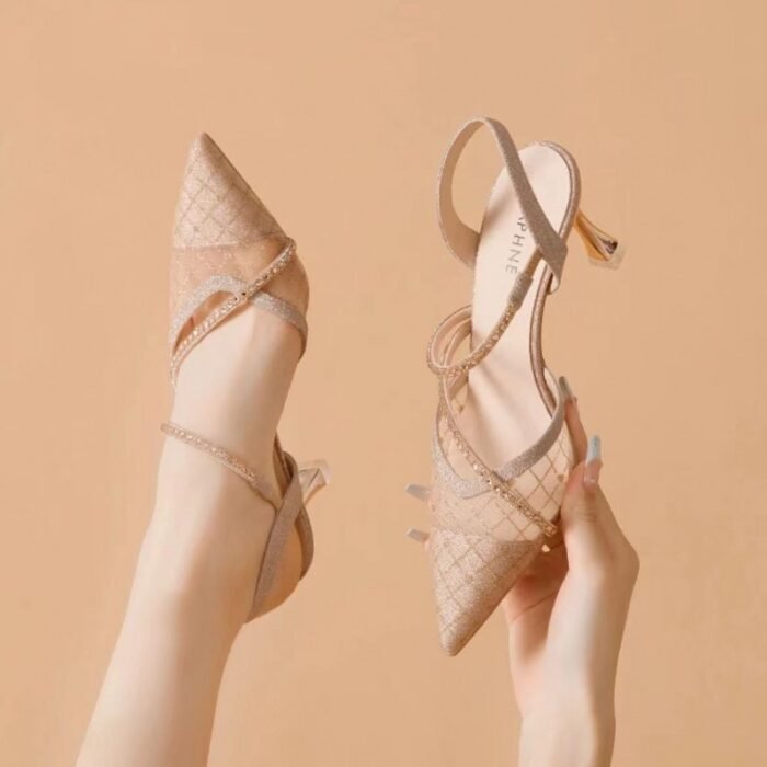 O1CN01fNDzhj2ESo9mT7SsU_2217787138744-0-cib.jpg Women's High-Heeled Rhinestone Sandals – Pointed Toe, Shallow Mesh Stiletto, Summer Fashionable Versatile Shoes - Image 1