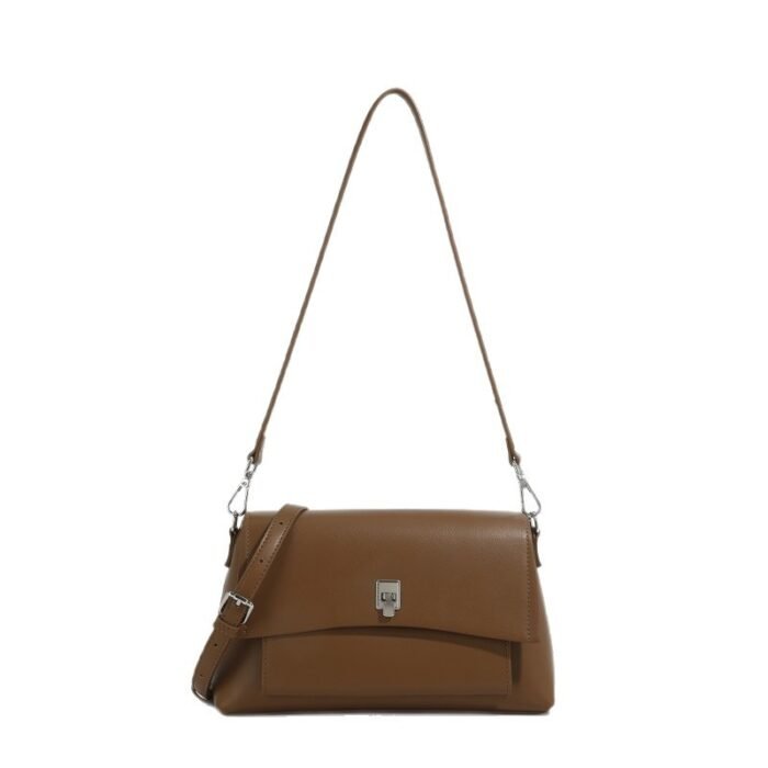 Genuine Leather Lock-Buckle Underarm Shoulder Bag – High-End Korean Style Small Square Bag, Light Luxury Retro Casual - Image 5