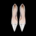 Spliced Mesh Silver High Heels Women's Pointed Toe Shallow Mouth Elegant Stiletto Shoes - Image 4