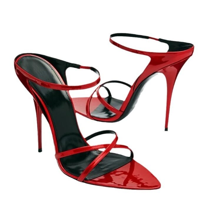 Red Patent Leather Stiletto High Heels – One-Strap Half-Drag Women's Sandals – Pointed Toe, Versatile Fashion - Image 5