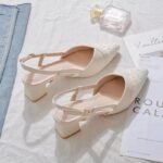 Tweed Style Baotou Thick Heel Flats Women's Pointed Toe Spring New Back Hollow High Heels Fairy Versatile Sandals - Image 2