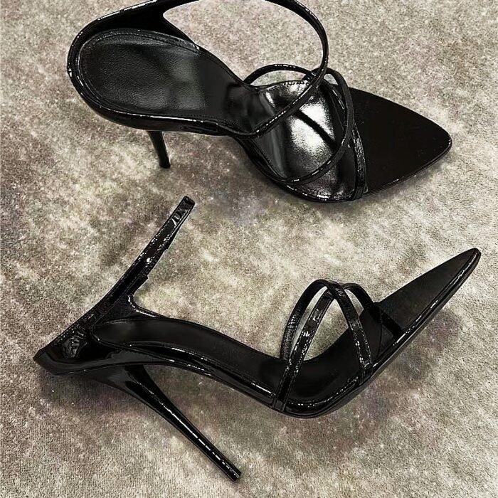 Red Patent Leather Stiletto High Heels – One-Strap Half-Drag Women's Sandals – Pointed Toe, Versatile Fashion - Image 3