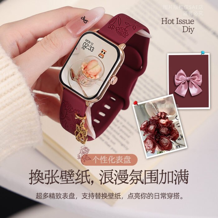Smart Watch for Girls, Multi-Function, Answering Calls, Healthy Heart Rate, Couple Sports Bracelet, 2025 Embossed Rose - Image 3