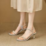 Sparkling Rhinestone Dress-Style Thin High-Heeled Square-Toe Women's Open-Toe Slip-On Sandals - Image 2