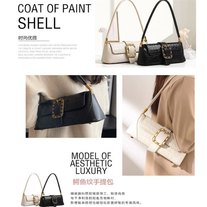 Women's High-End PU Leather Crocodile Pattern Crossbody Bag – Versatile Commuter Underarm Shoulder Bag - Image 2