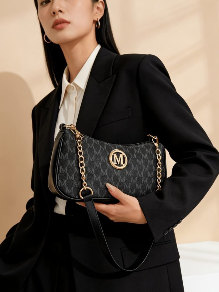 Women's Moon-Shaped Letter-Printed Chain Shoulder Bag – Underarm Design, International Shipping - Image 1