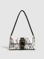 Creative Mature Crossbody Bag – Black/White Paint Splash & Pastoral Patchwork, Underarm & Shoulder Style - Image 2