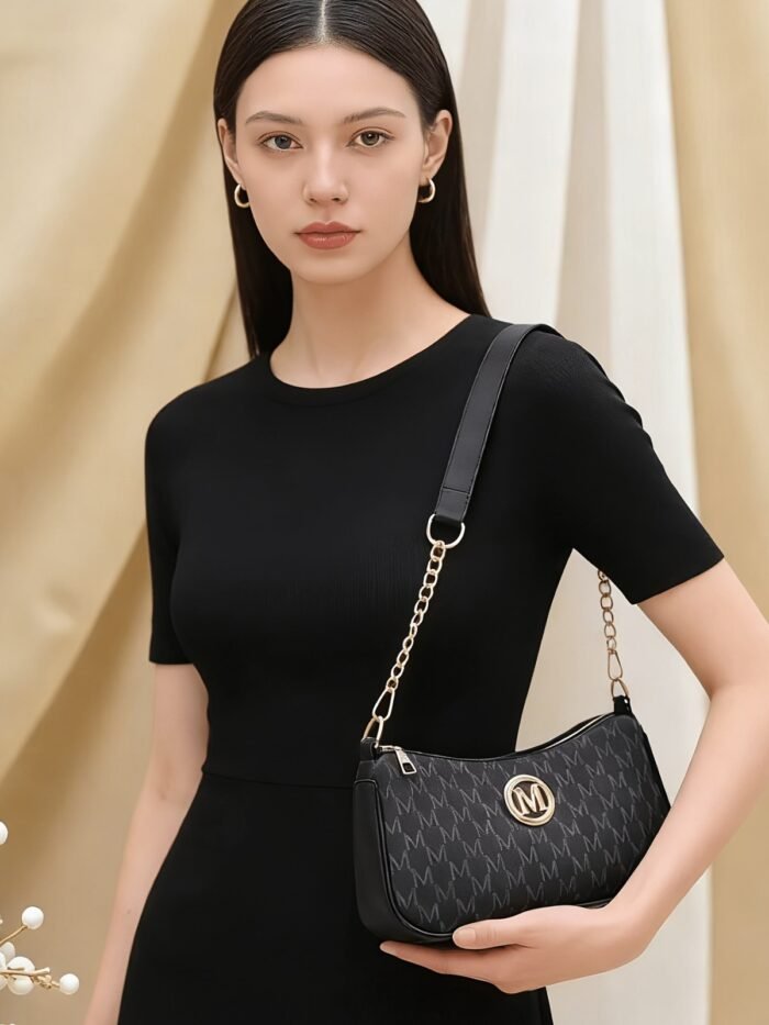 Women's Moon-Shaped Letter-Printed Chain Shoulder Bag – Underarm Design, International Shipping - Image 2