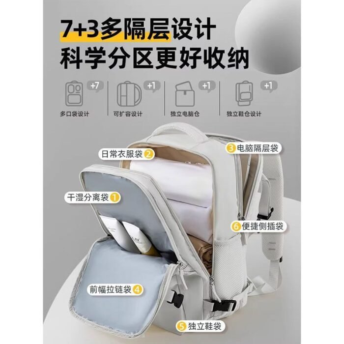 Large-Capacity Men's Backpack with Separate Shoe Compartment, Expandable Travel Luggage, Dry/Wet Separation, Business Backpack - Image 2
