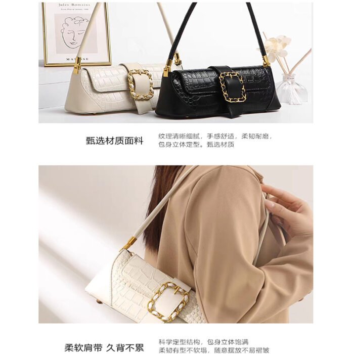 Women's High-End PU Leather Crocodile Pattern Crossbody Bag – Versatile Commuter Underarm Shoulder Bag - Image 3