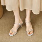 Sparkling Rhinestone Dress-Style Thin High-Heeled Square-Toe Women's Open-Toe Slip-On Sandals - Image 3