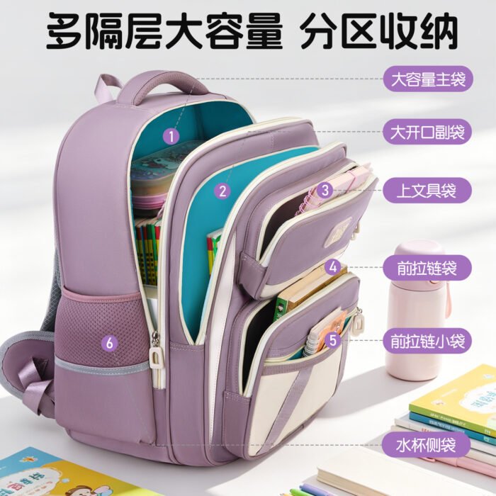Lightweight Spine-Protection School Backpack for Girls Grades 1-6 – Extra Large Capacity, Load-Reducing Design - Image 4