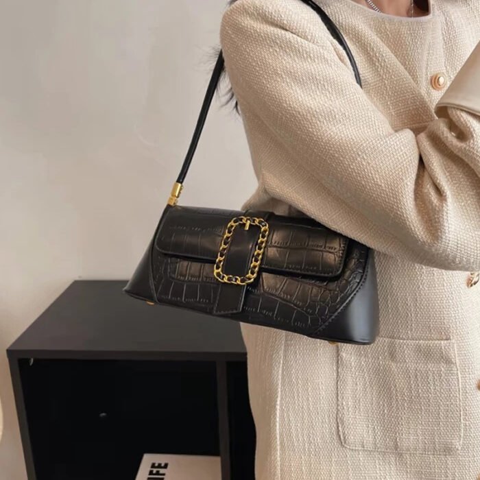 Women's High-End PU Leather Crocodile Pattern Crossbody Bag – Versatile Commuter Underarm Shoulder Bag - Image 4