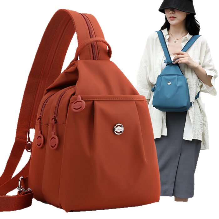 Women's Pleated Oxford Cloth Mini Backpack – Casual Travel Chest Bag - Image 1