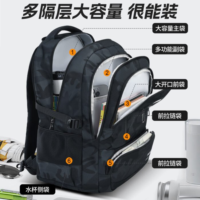 New Style Large-Capacity Weight-Reducing Spine-Protecting Backpacks for Middle, Junior High, and High School Boys – Wholesale - Image 3