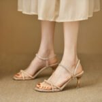 Sparkling Rhinestone Dress-Style Thin High-Heeled Square-Toe Women's Open-Toe Slip-On Sandals
