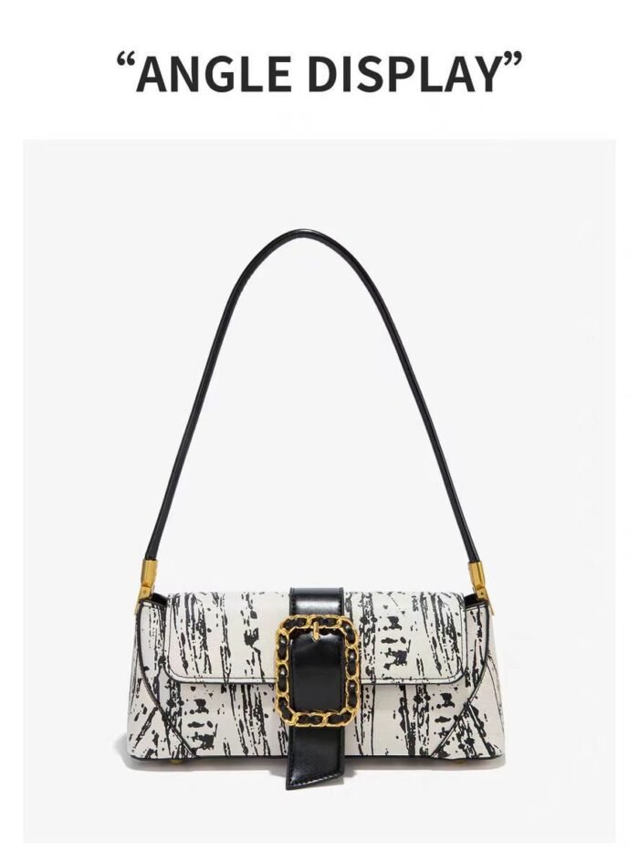 Creative Mature Crossbody Bag – Black/White Paint Splash & Pastoral Patchwork, Underarm & Shoulder Style - Image 5