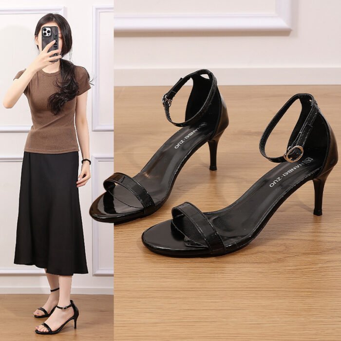 Black French Fashion Fairy Style High Heel Sandals – Summer Casual - Image 1