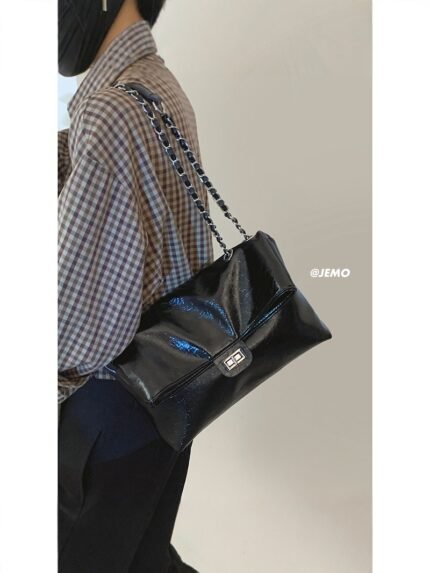 Chanel-Inspired Chain Shoulder Bag – High-End Oil Wax Leather Tote & Crossbody Bag for Women